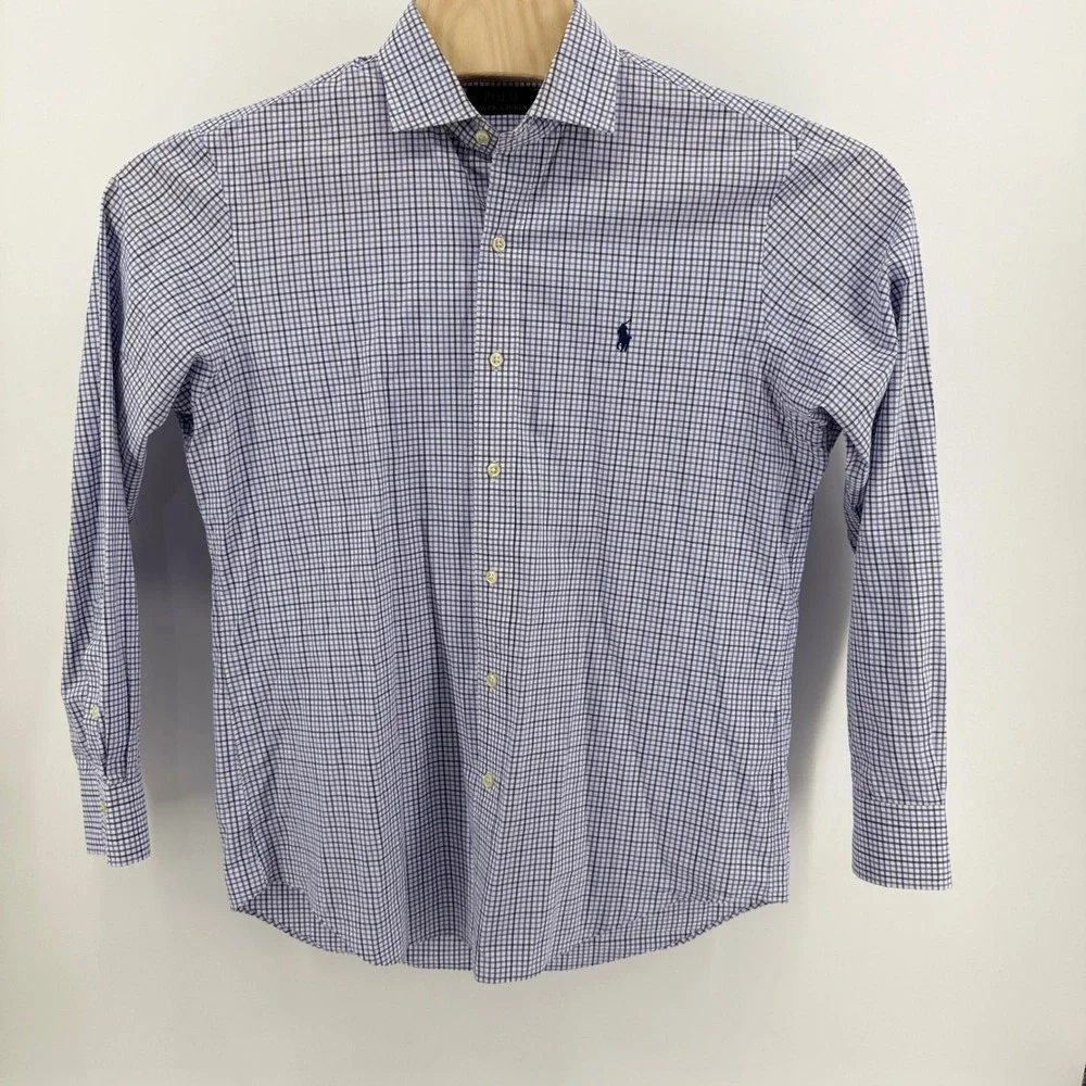 Polo Ralph Lauren Mens Blue White Check Long Sleeve Button Down Shirt Size M